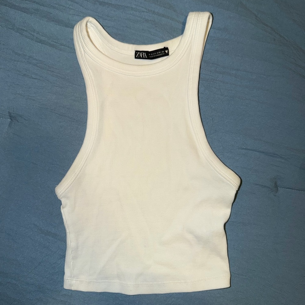 Zara Cream Ribbed Tank Top